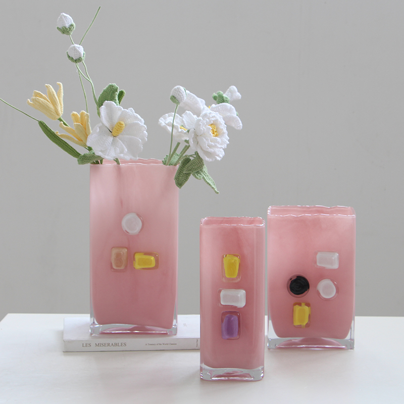 厂家直销创意轻奢马卡龙色系方缸玻璃花瓶居家高级感玄关客厅艺术