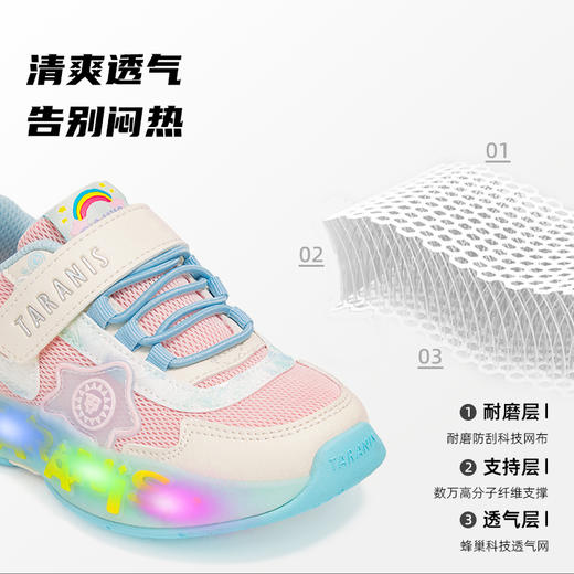 泰兰尼斯秋季新款女童闪灯鞋轻便减震运动鞋防滑软底儿童休闲鞋  T01X5C7370 商品图2