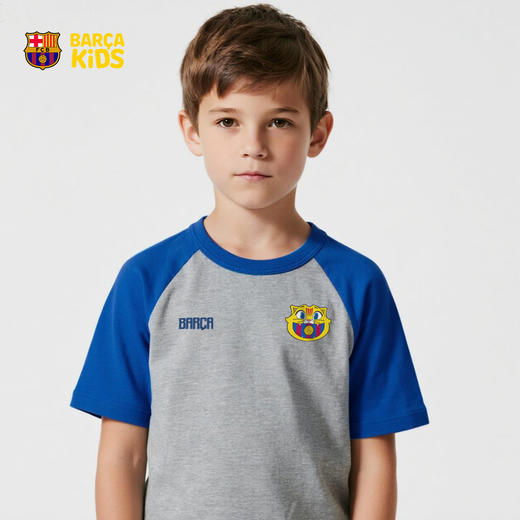 【官方正版】巴塞罗那俱乐部｜巴萨CAT短袖灰蓝拼色儿童棉质T恤 商品图1