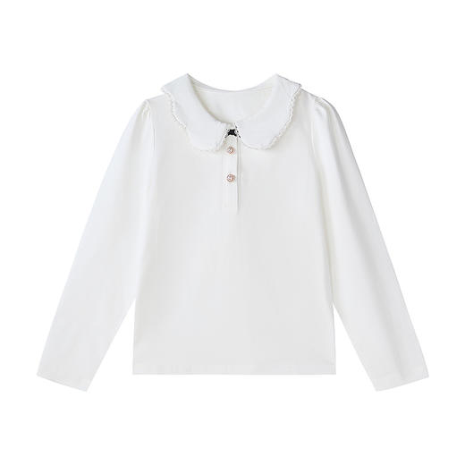 笛莎Deesha 童装女童T恤2025秋新款女童花瓣边小翻领长袖T恤 商品图4