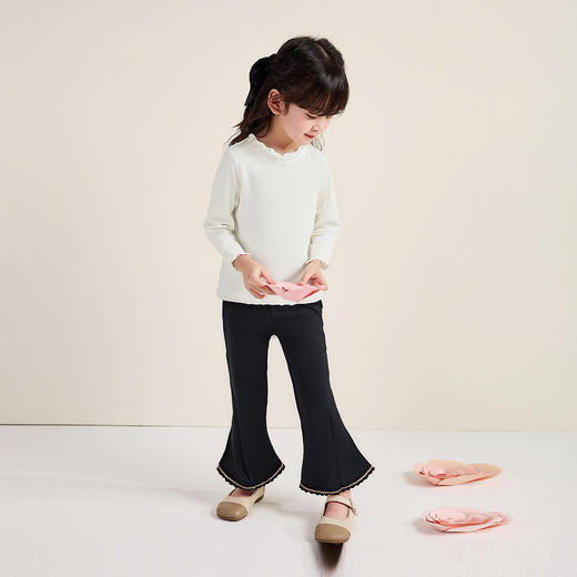 笛莎Deesha 童装女童裤子2025秋新款女童优雅波浪织带装饰微喇裤 商品图2