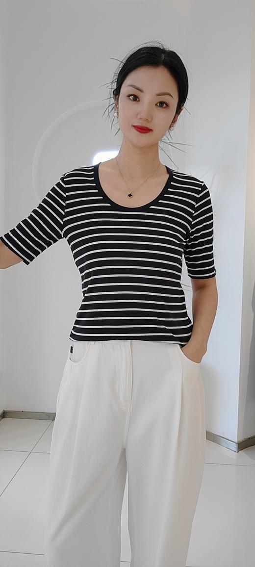 585305真丝U领条纹上衣 商品图1