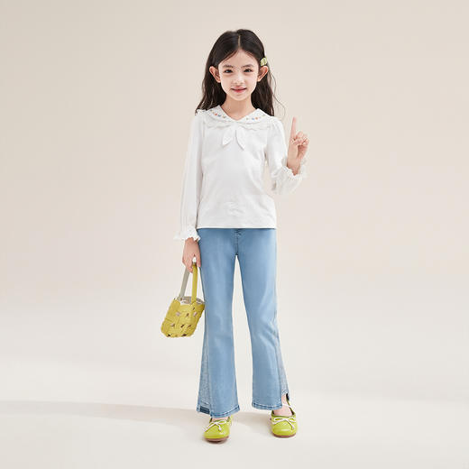 笛莎Deesha 童装女童裤子2025秋新款女童甜美烫钻牛仔喇叭裤 商品图2