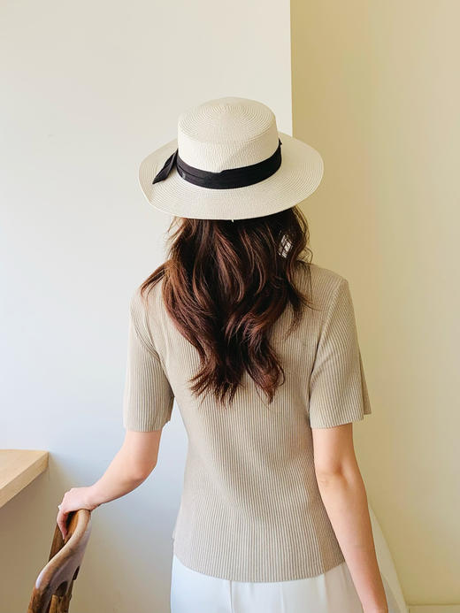 【百图lulu定制】【纤影POLO针织衫】冰丝 POLO V领斜裁 收腰 短袖针织衫 商品图13