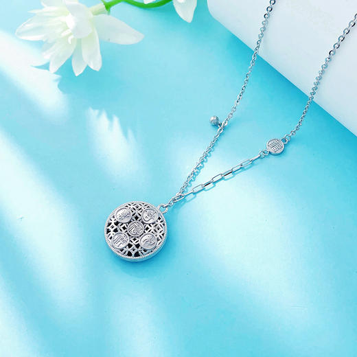 【限时8.8折】【线上铂金馆】PT950 【国际铂金协会】铂金镂空可调节如意吉祥平安福套链(BTL00388)预售产品下单后不退款不退货不换货不补差价) 商品图2