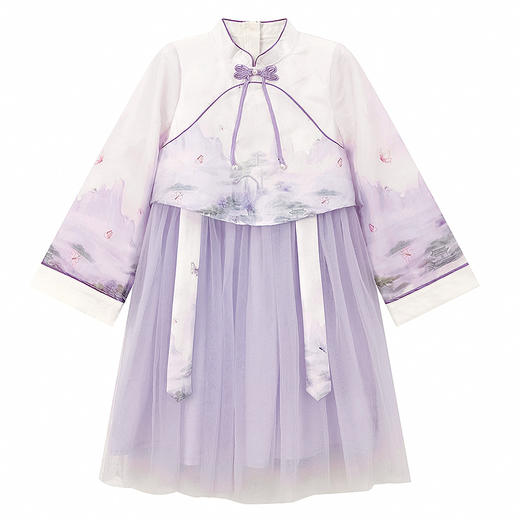 笛莎Deesha 童装女童连衣裙2025秋新款女童优雅气质水墨国风网纱裙 商品图4