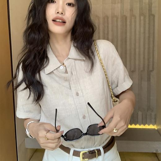 【三色可选】卷卷紫棉麻短袖衬衫 透气清爽舒适 款式百搭显瘦不挑身材 商品图1