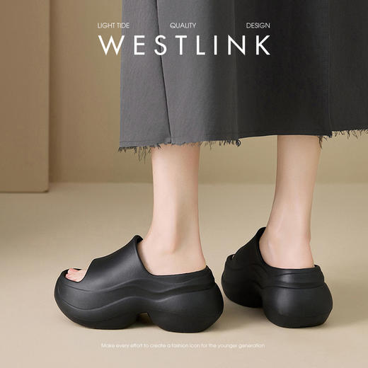 西遇增高厚底凉拖鞋女新款夏季沙滩凉鞋海边小个子外穿一字拖V1156818 商品图3