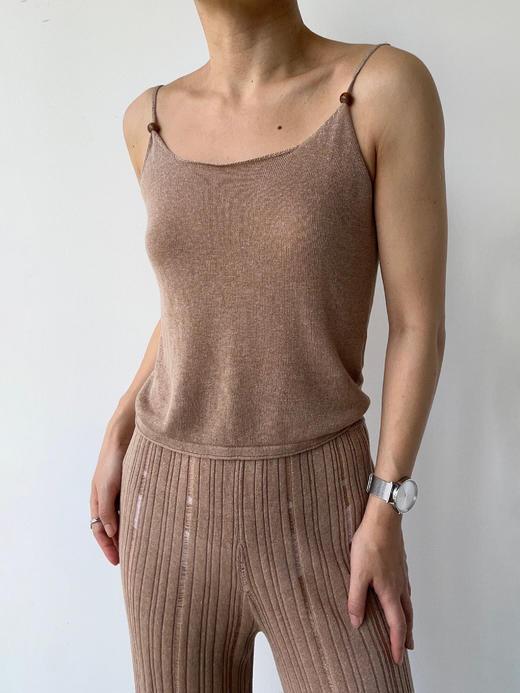 ZAANLI｜ZNSS25022 汉麻天丝卷边吊带针织背心 [ 绿 /  杏 / 棕 ] 商品图1