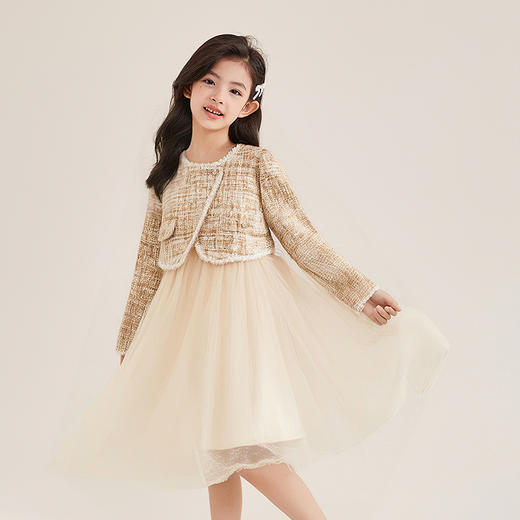 笛莎Deesha 童装女童连衣裙2025秋新款女童小香风假两件连衣裙 商品图0