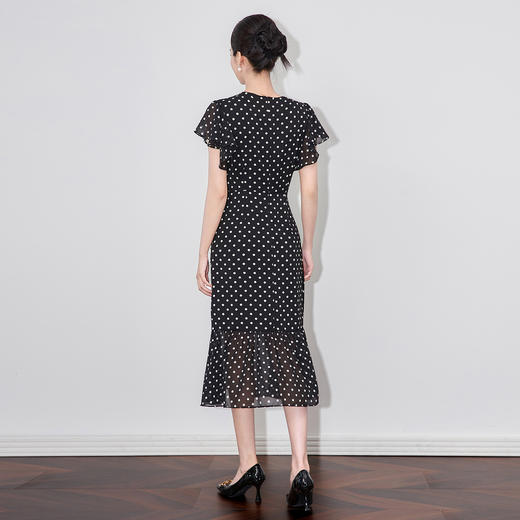 「高货wl」全新升级【铂金会员330/天猫439/差价109】(94130)洛诗琳法式气质波点印花连衣裙2025夏季乔其雪纺收腰裙子 商品图1