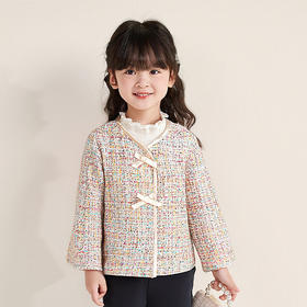 笛莎Deesha 童装女童外套2025秋新款女童金丝香风缎面蝴蝶结装饰外套