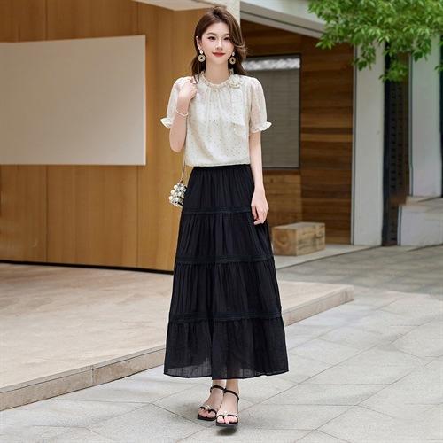 气质女神范花边领女夏御姐，百褶裙两件套其他甜美清新HR-HBLJRA1120-6 商品图0