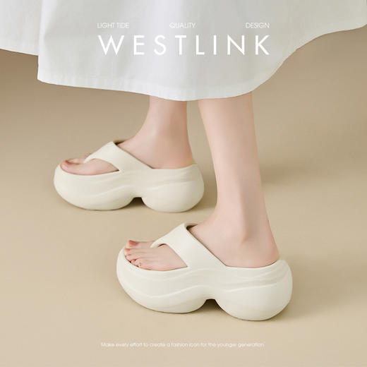 西遇超厚底人字拖女外穿夏季新款休闲沙滩鞋小个子增高凉拖鞋K1156819 商品图3