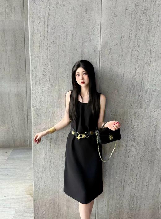 D070827后背拉链开衩设计腰带无袖连衣裙 商品图4