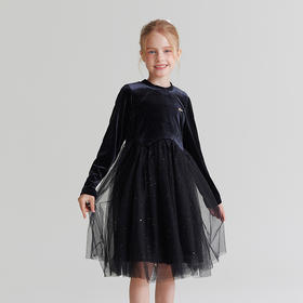 笛莎Deesha 童装女童连衣裙2025秋新款女童丝绒公主网纱连衣裙