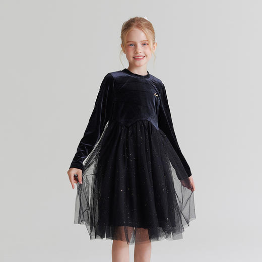 笛莎Deesha 童装女童连衣裙2025秋新款女童丝绒公主网纱连衣裙 商品图0