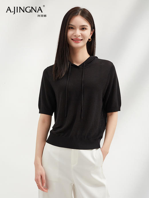 【轻柔触感】阿菁娜桑蚕丝休闲连帽针织衫F30C301008 商品图4