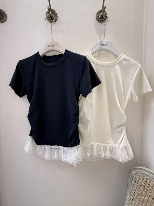 【门店同款】ENJOY夏季蕾丝下摆侧抽褶T 161944408 商品图0