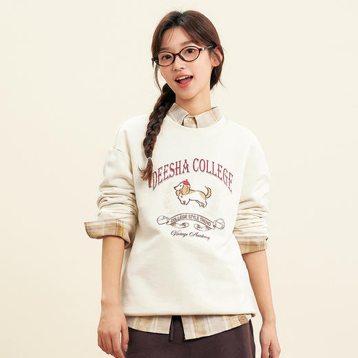 笛莎Deesha青少年女童卫衣2025秋季女童小狗印花圆领卫衣 商品图0