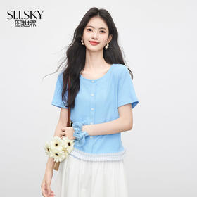 【07/09新品】熙世界淡人穿搭花边下摆T恤女短袖夏装新款减龄百搭气质圆领上衣