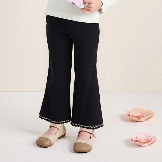 笛莎Deesha 童装女童裤子2025秋新款女童优雅波浪织带装饰微喇裤 商品图1