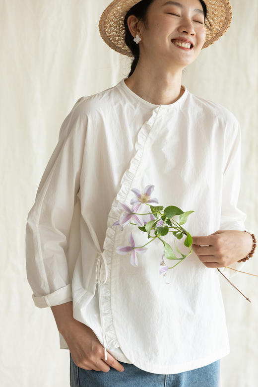 牧衣游原创 汉麻棉净色短外套轻薄质朴禅意宽松百搭文艺开衫 织麦 商品图5