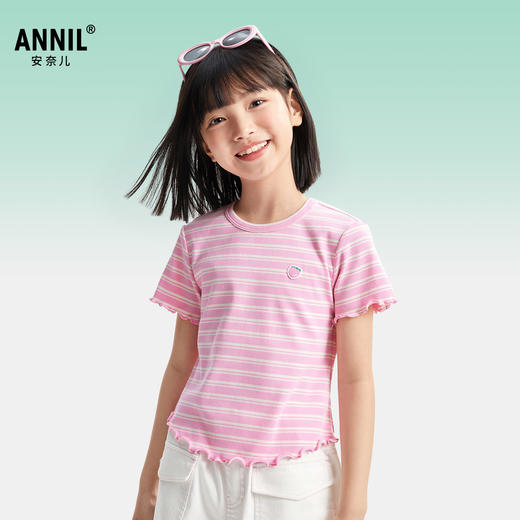 女童圆领短袖针织衫夏季新款安奈儿童装小程序专享EG521152 商品图1