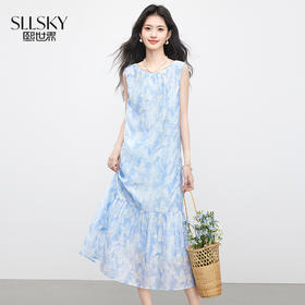 【专属特价】熙世界度假风晕染印花无袖连衣裙女2025夏季新款海边沙滩鱼尾裙子