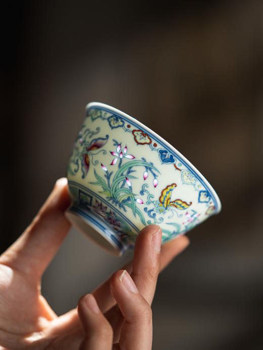 富玉窑  幽兰蝶舞景德镇中式青花主人杯单杯手绘玲珑茶杯 商品图5