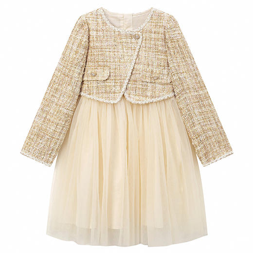 笛莎Deesha 童装女童连衣裙2025秋新款女童小香风假两件连衣裙 商品图4