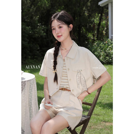 鹿向南「纱之诗笺」米杏色百搭短外套夏季新款时尚外搭短袖上衣女 商品图4