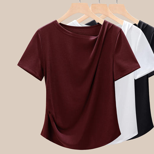 「自」全新升级【铂金会员109/天猫149/差价40】(04710)洛诗琳斜领扭结T2025夏季天丝莱赛尔收腰捏褶正肩设计感上 商品图2