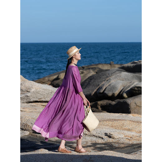 牧衣游原创 丝棉拼接连衣裙新款轻薄质朴设计感文艺宽松长裙 不桐 商品图1