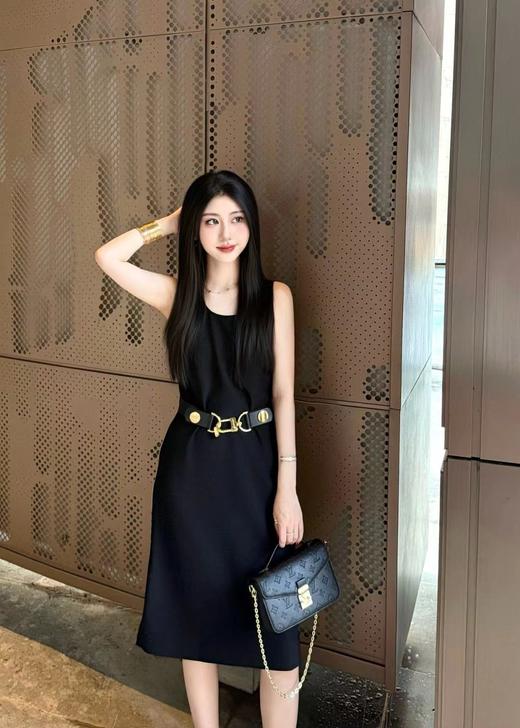 D070827后背拉链开衩设计腰带无袖连衣裙 商品图6