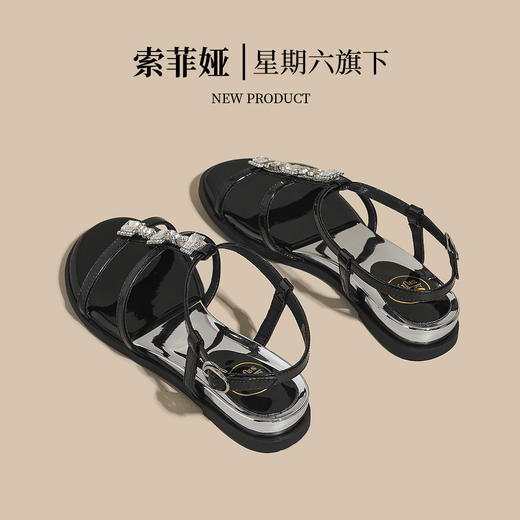 品质好货|Safiya/索菲娅2025高级感一字带水钻罗马凉鞋SFD2115745 商品图13