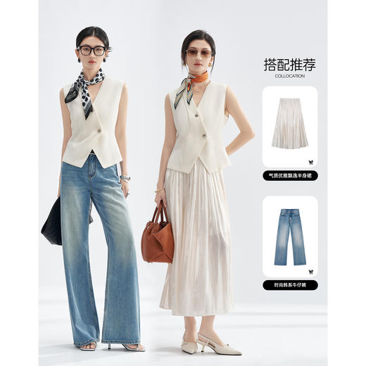 米思阳2025初秋新气质老钱风马夹醋酸解构V领短外套凉感爽滑外搭3225 商品图1