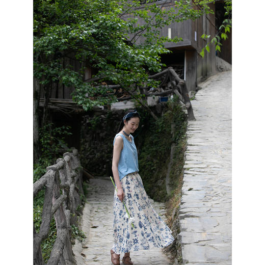 牧衣游原创 手绘印花纯棉半身裙宽松轻薄质朴文艺百搭半裙 禧可 商品图2