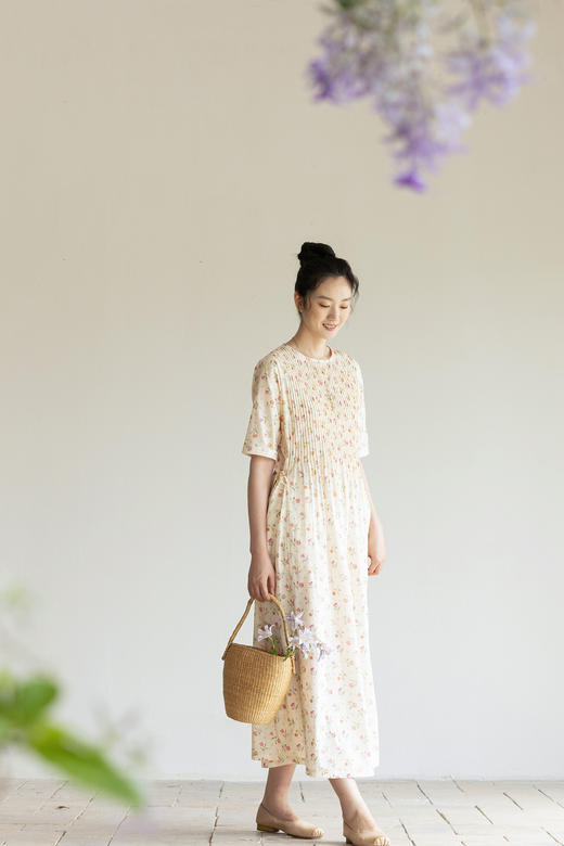 牧衣游原创 长绒棉印花连衣裙新款轻薄文艺复古气质长裙 今晚夏 商品图5