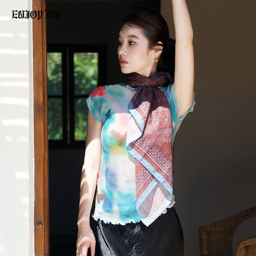 【门店同款】ENJOY夏季晕染花边玉米粒上衣 163845112 商品图2