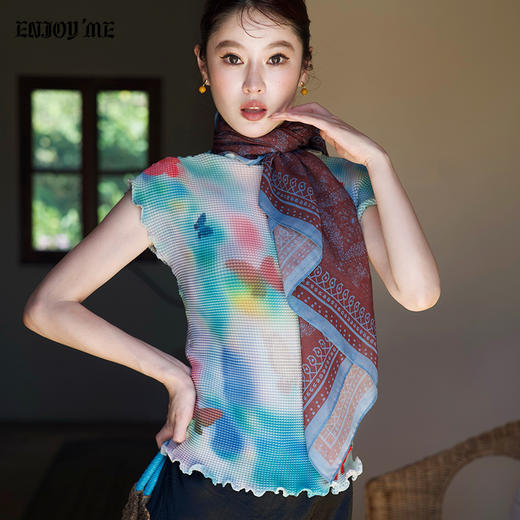 【门店同款】ENJOY夏季晕染花边玉米粒上衣 163845112 商品图1