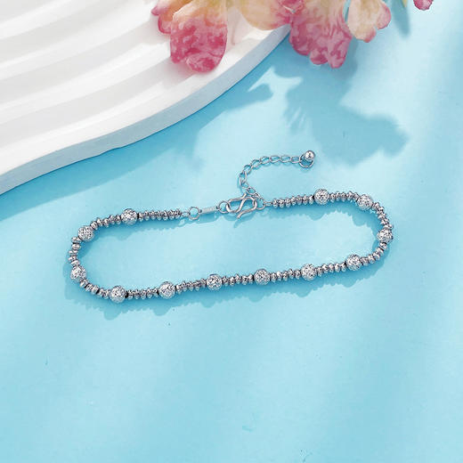 【限时8.8折】【线上铂金馆】PT950 铂金空心调节车花圆珠间算盘珠手链（内里为铂金链，珠约3.7-4.1mm）(PTSL00137)预售产品下单后不退款不退货不换货不补差价) 商品图1