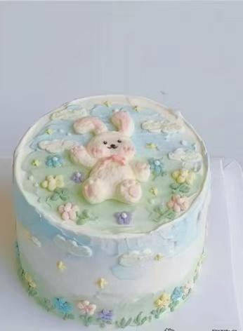 躺平ins风手绘小兔子小动物卡通蛋糕-低糖处理无添加 商品图0