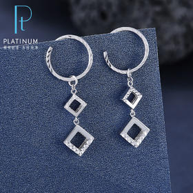 【限时8.8折】【线上铂金馆】PT950 【国际铂金协会】铂金几何菱形耳圈耳吊(BES00010)预售产品下单后不退款不退货不换货不补差价)