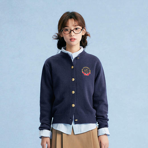 笛莎Deesha青少年女童毛衫2025秋季女童学院风刺绣开衫 商品图1