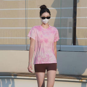 Beemen新款瑜伽服女短袖 T 恤  手工扎染渐变色宽松半袖 运动健身日常可穿