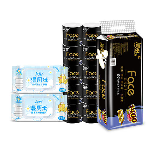 洁柔 黑Face有芯卷纸4层140克10卷+湿厕纸40片*2包 JR80630 商品图0
