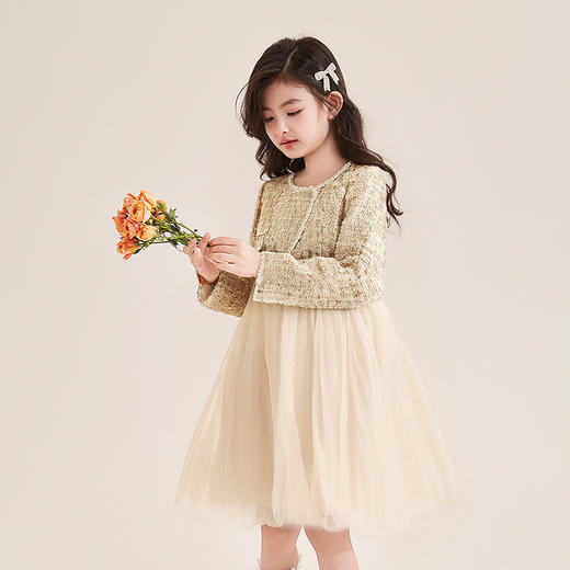笛莎Deesha 童装女童连衣裙2025秋新款女童小香风假两件连衣裙 商品图1
