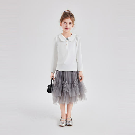 笛莎Deesha 童装女童T恤2025秋新款女童花瓣边小翻领长袖T恤 商品图2