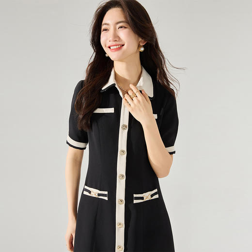 「高货sh」全新升级【铂金会员220/天猫299/差价79】(04005)洛诗琳黑白撞色小香风连衣裙2025夏季收腰显瘦直筒连衣裙 商品图2